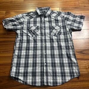 SQ Plaid Western Shirt Short Sleeve Pearl Snap Front Casual Top‎ L/G